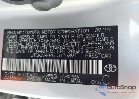 2020 Toyota Prius Prime Xle from USA, damaged, VIN JTDKARFP8L3135891